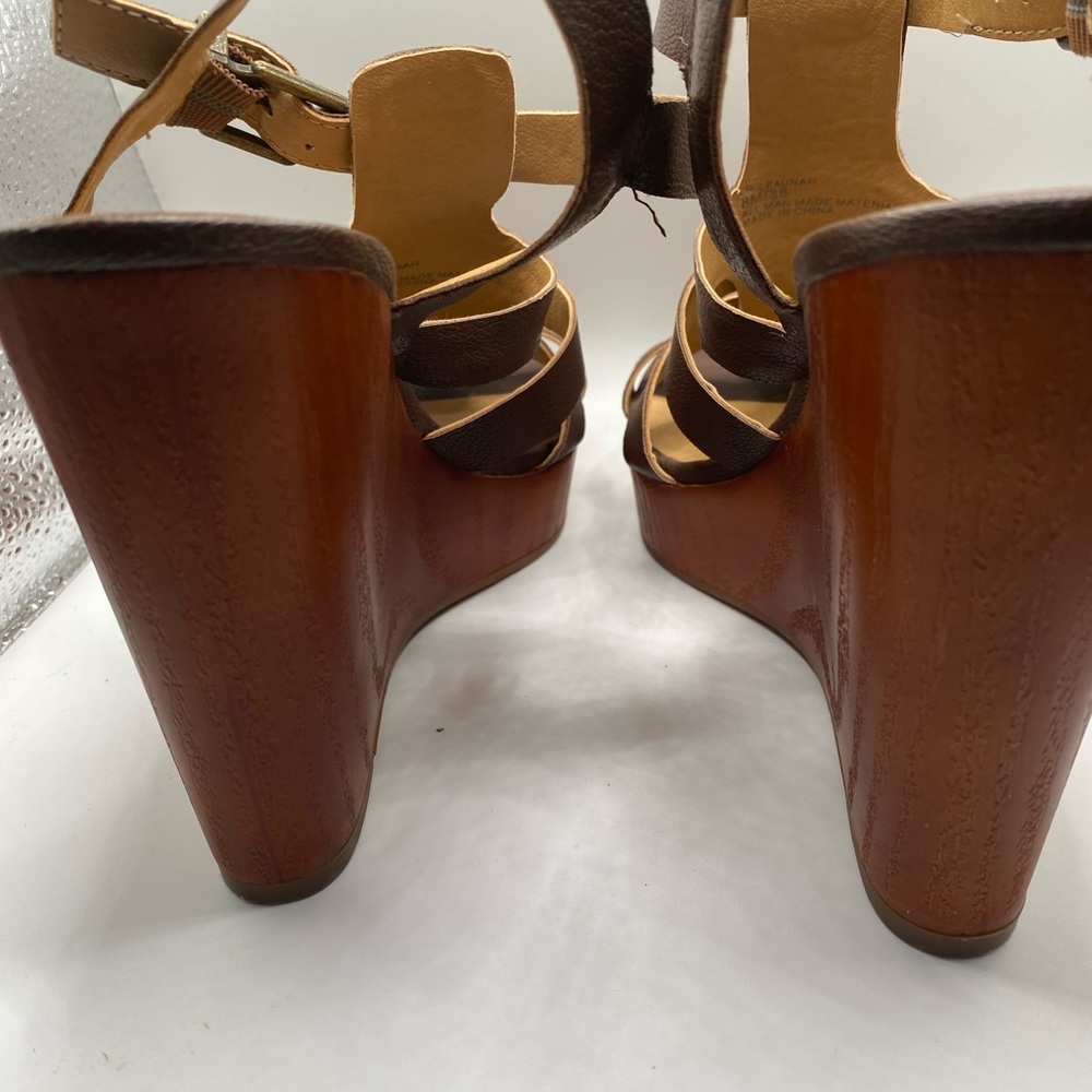 Lucky Brand LP- Leminah Women's Wedge Sandals Size 8 Leather Brown - Picture 2 of 6